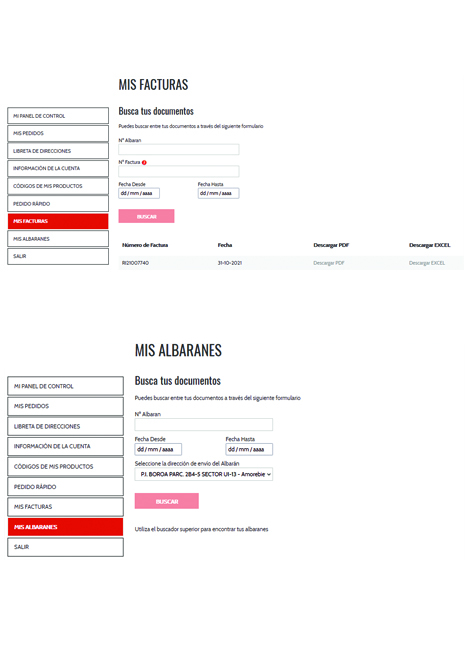 ACCESO A LOS ALBARANES Y FACTURAS EN NUESTRA PÁGINA WEB
