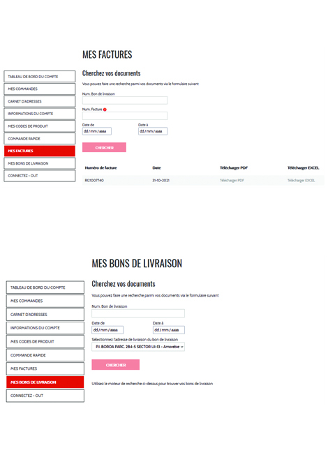 ACCÈS AUX BONS DE LIVRAISON ET FACTURES SUR NOTRE PAGE WEB